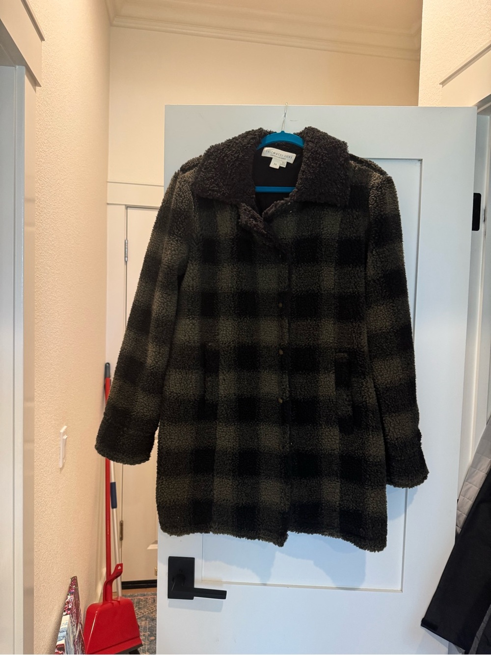 saltwater LUXE Black & Olive Plaid Teddy Coat